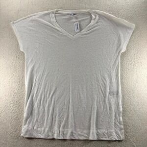 Old Navy T Shirt Womens M Tall White Linen V Neck Dolman Sleeve Side Slit Beachy
